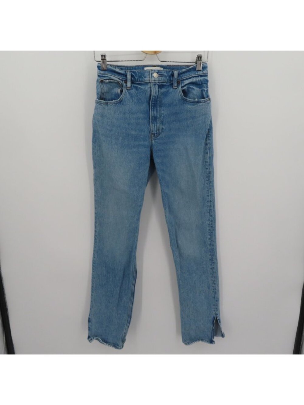 Abercrombie & Fitch 4/27 90s Straight Ultra High Rise Distressed Blue Denim Jean - Picture 11 of 12